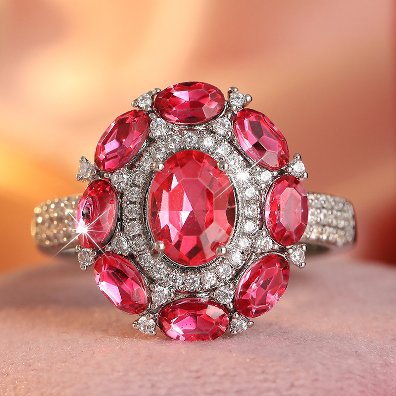 Women's Luxurious Pink-Toned Fully Embedded Synthetic Zircon Ring